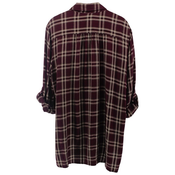 Max Studio Maroon and Tan Plaid Jersey Button Down Fall Pumpkin Patch Size XL - Picture 5 of 9